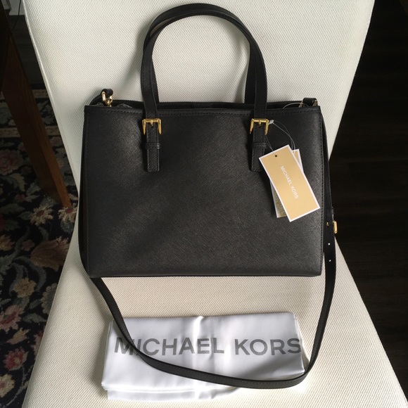 NWT Michael Kors Jet Set Travel Medium Leather EW Tote in Black - Picture 2 of 13